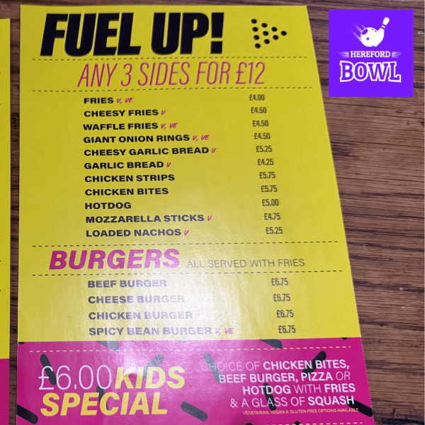 HALF PRICE Fuel Up Food Offer At Hereford Bowl (3 Sides) | WAS £12 NOW £6